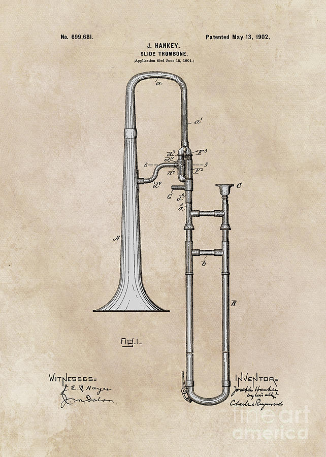 patent Hankey Slide Trombone 1902 Digital Art by Justyna Jaszke JBJart