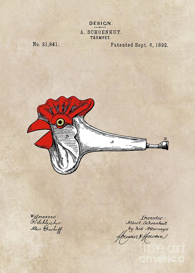 patent Schoenhut Trumpet 1892 Digital Art by Justyna Jaszke JBJart