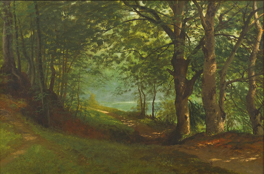 Path by a Lake in a Fores Painting by Albert Bierstadt