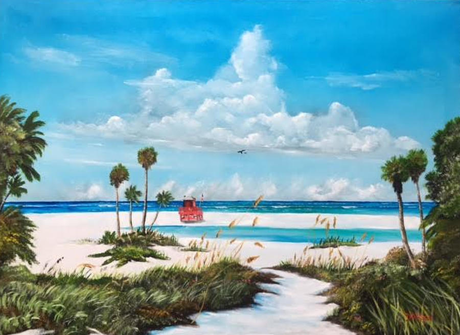 Path On Siesta Key To The Red Lifeguard Shack Painting by Lloyd Dobson