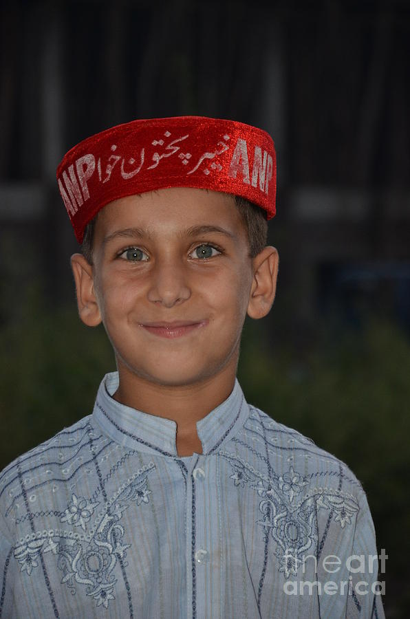 Hat Photograph - Pathan boy at political rally in Swat Valley Pakistan by Imran Ahmed