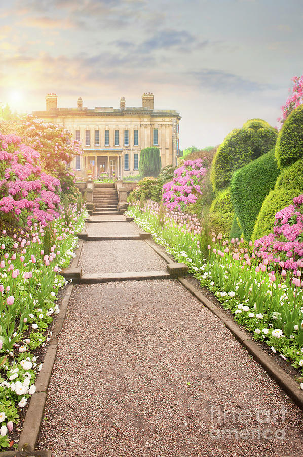 Pathway To The Mansion Through Tulips At Sunset Photograph by Lee Avison