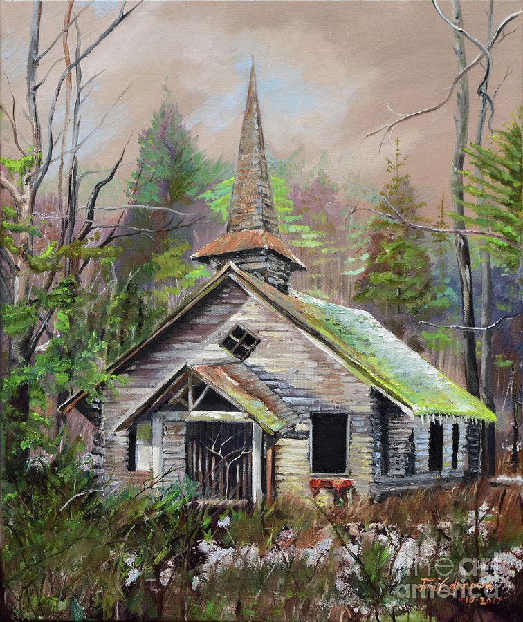 Patiently Waiting - Church Abandoned-signed Painting by Jan Dappen