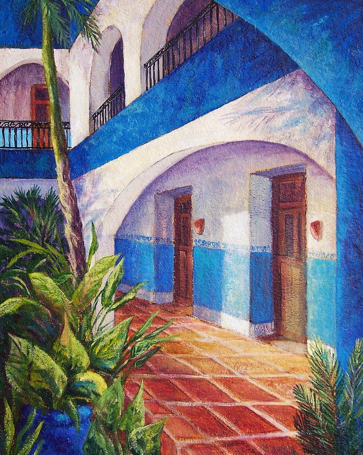 Patio in Merida Painting by Candy Mayer