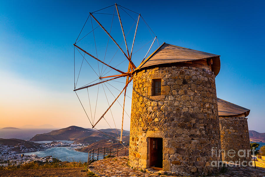 Greek Photograph - Patmos Windmills by Inge Johnsson