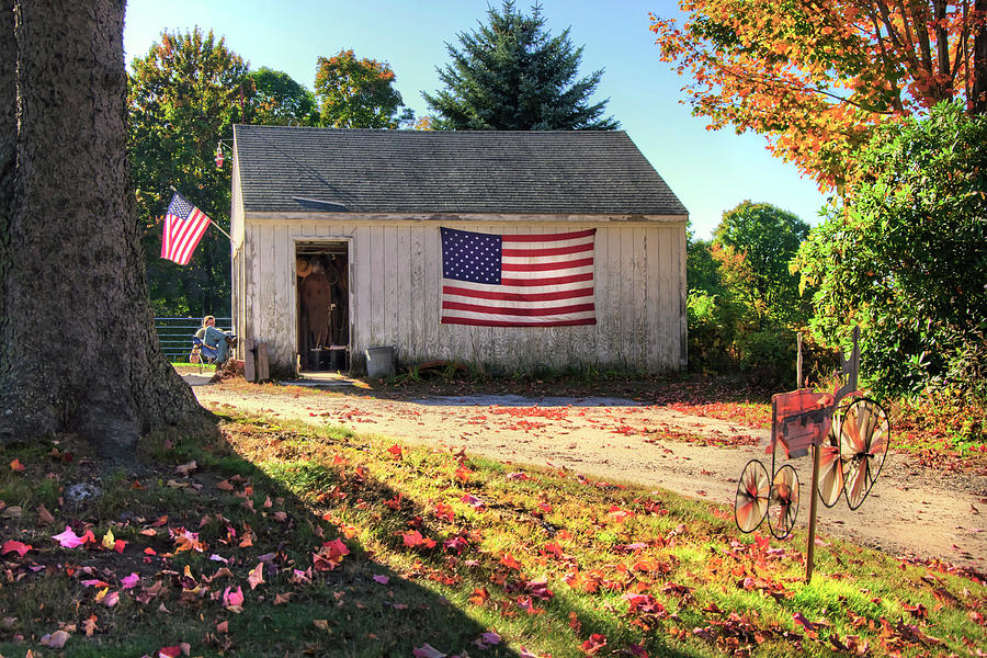 Patriotic Barn with Flag in Autumn Photograph by Joann Vitali