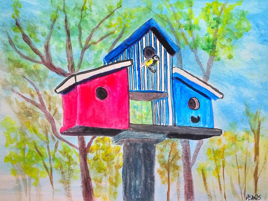 Patriotic Bird House Painting by Anne Sands