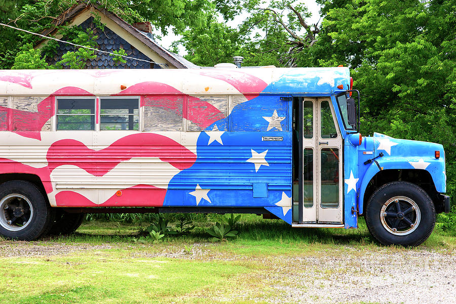 Bus Photograph - Patriotic Bus Route 66 by John Rizzuto Bus Photograph - Patriotic Bus Route 66 by John Rizzuto