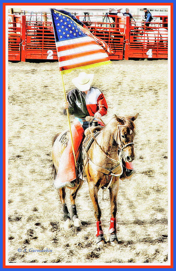 Patriotic Cowboy on Rodeo Horse Digital Art by A Macarthur Gurmankin