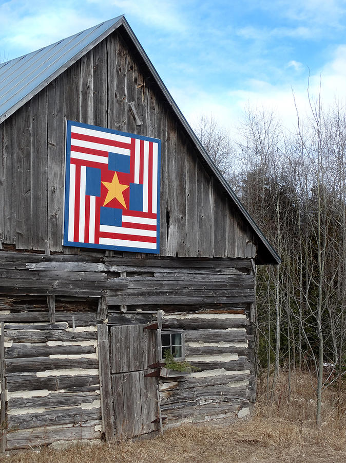 Patriotic Log Barn Photograph by David T Wilkinson