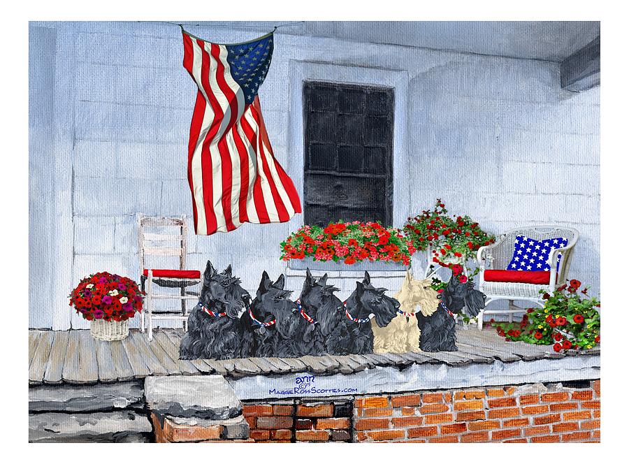 Patriotic Scottie Dogs Painting by Ann Kallal