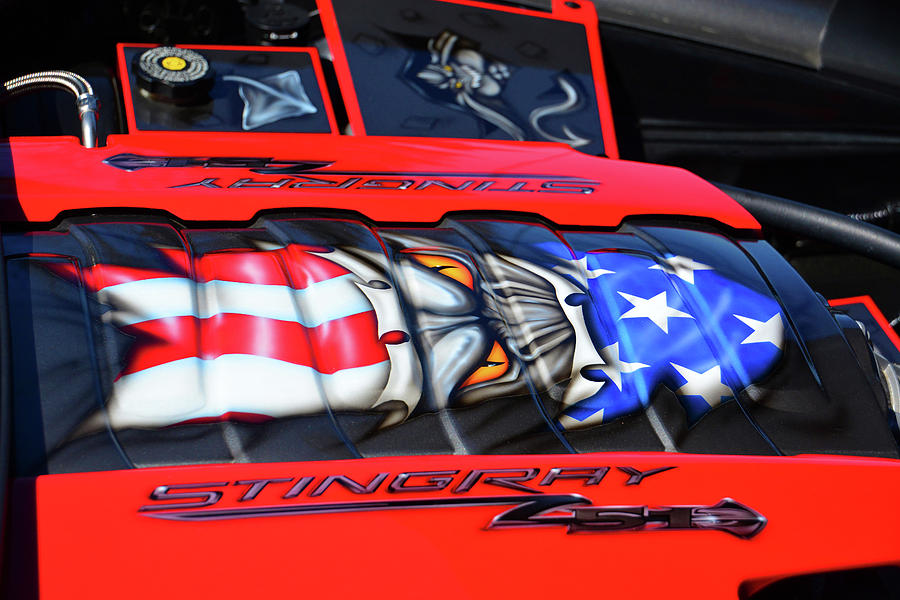 Patriotic Stingray Z51 Engine Compartment Photograph by Mike Martin
