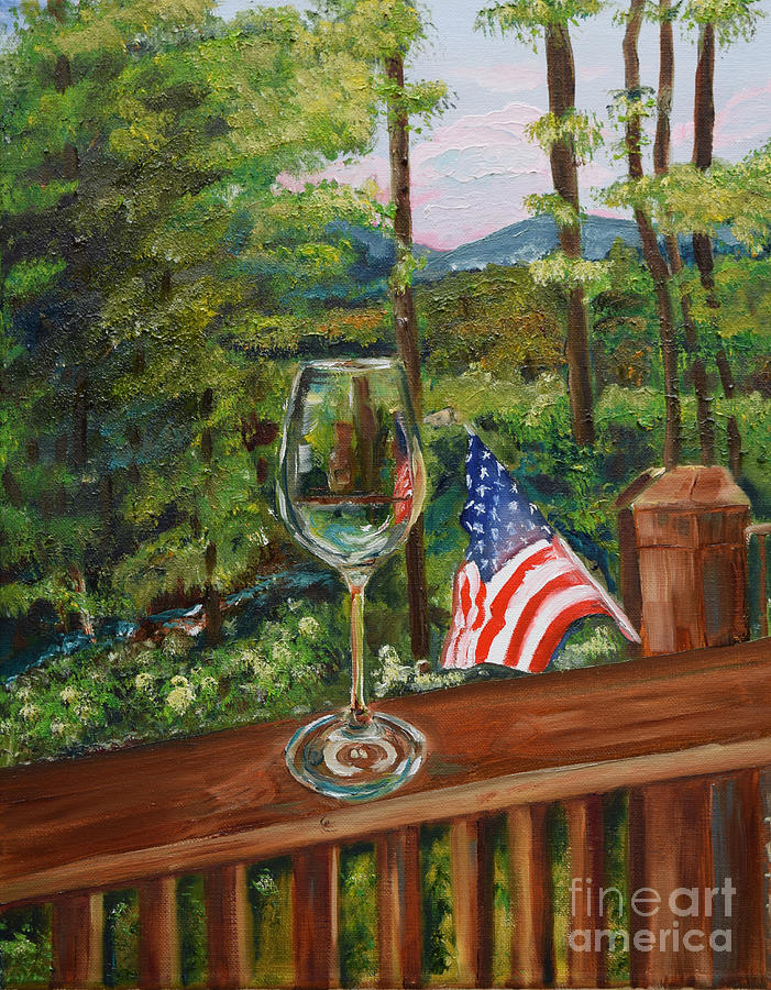 Star Spangled Wine - Fourth of July - Blue Ridge Mountains Painting by Jan Dappen