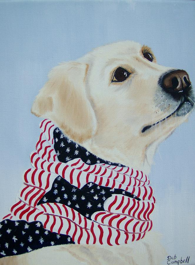 Patriotic Yellow Lab Painting by Debra Campbell