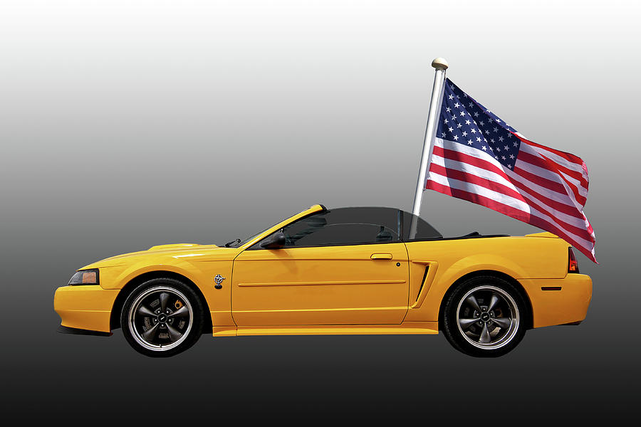 Patriotic Yellow Mustang With US Flag Photograph by Gill Billington