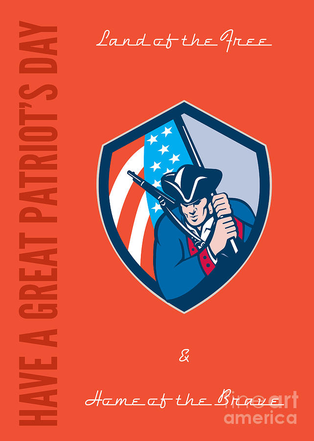 Flag Digital Art - Patriots Day Greeting Card American Patriot Brandishing Flag  by Aloysius Patrimonio