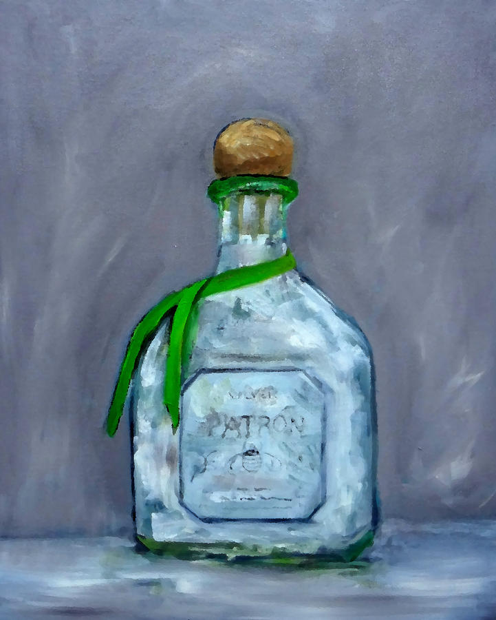 Fathers Day Painting - Patron Silver Tequila Bottle Man Cave  by Katy Hawk