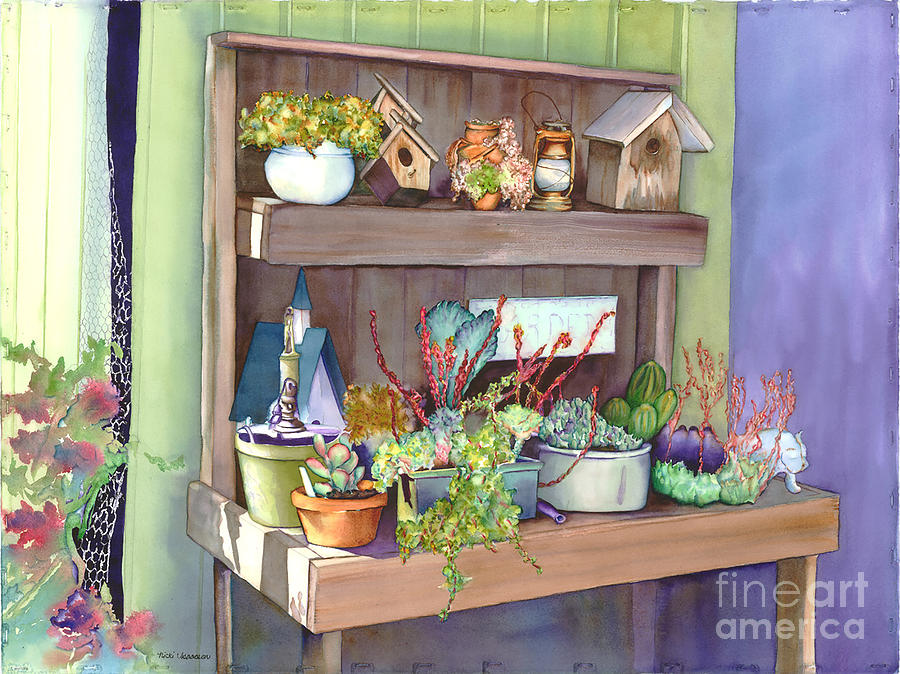 Spring Painting - Pats Potting Bench by Nicki Isaacson