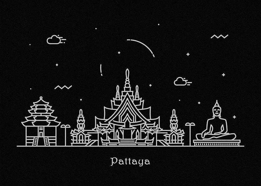 Pattaya Skyline Travel Poster Drawing by Inspirowl Design