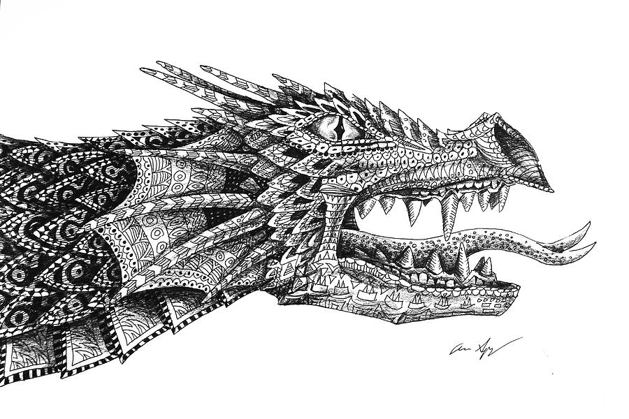Pattern Design Dragon Drawing by Aaron Spong