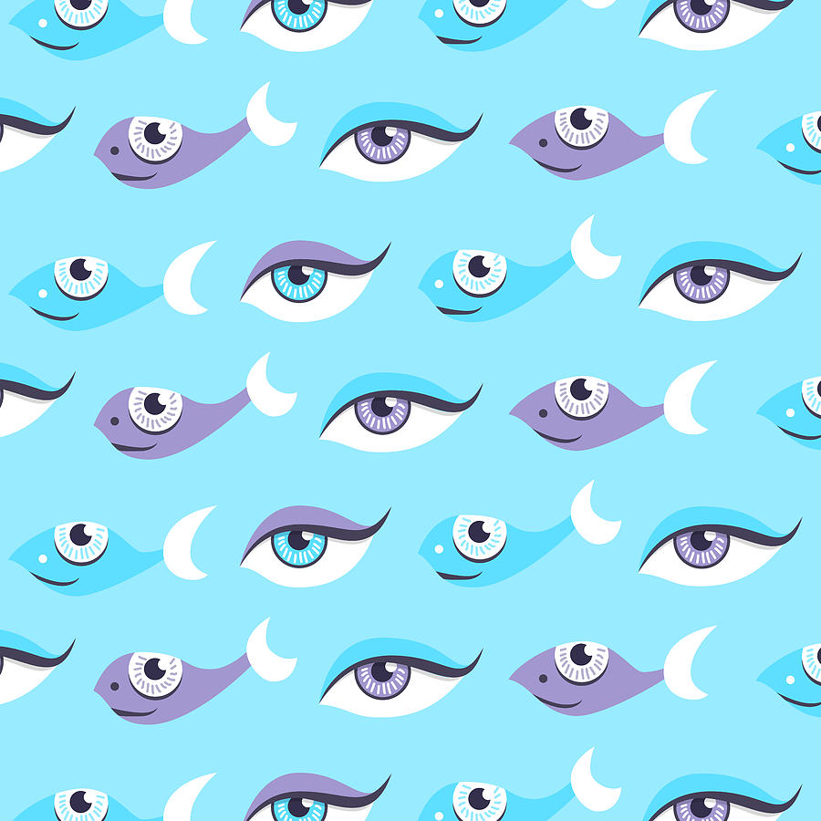 Fish Digital Art - Pattern of blue eyes and fish in sea by Boriana Giormova