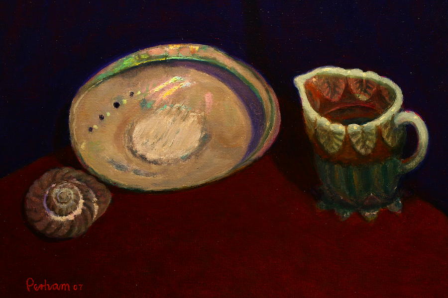 Still Life Painting - Paua And Glass Jug by Terry Perham
