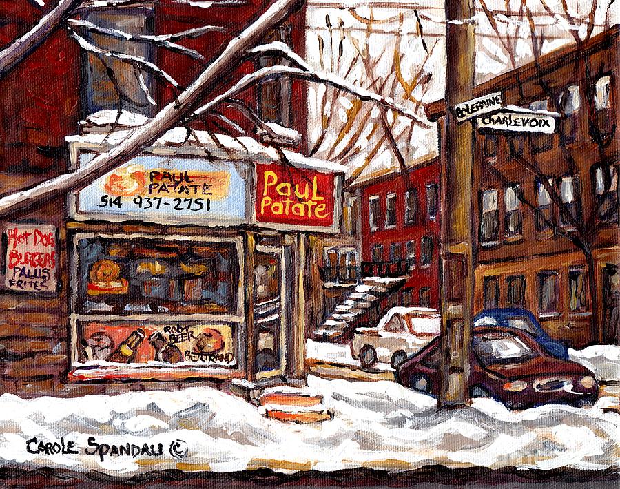 Paul Patate Restaurant Streets Of Verdun And Psc Paintings Canadian Artist Carole Spandau            Painting by Carole Spandau