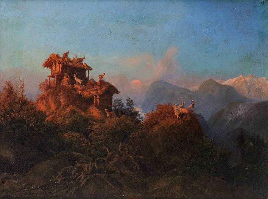 Paul Von Franken German 1818-1884 Ibex In The Caucasus Mountains, 1877 Painting