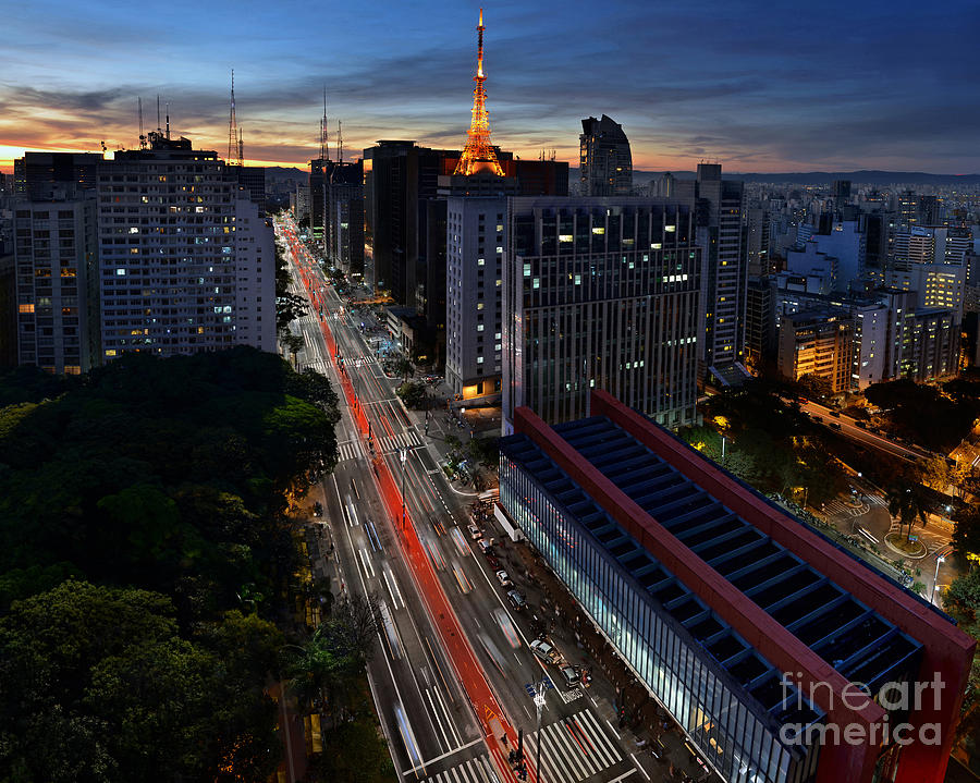 Sunset Photograph - Paulista Avenue and MASP at Dusk - Sao Paulo - Brazil by Carlos Alkmin