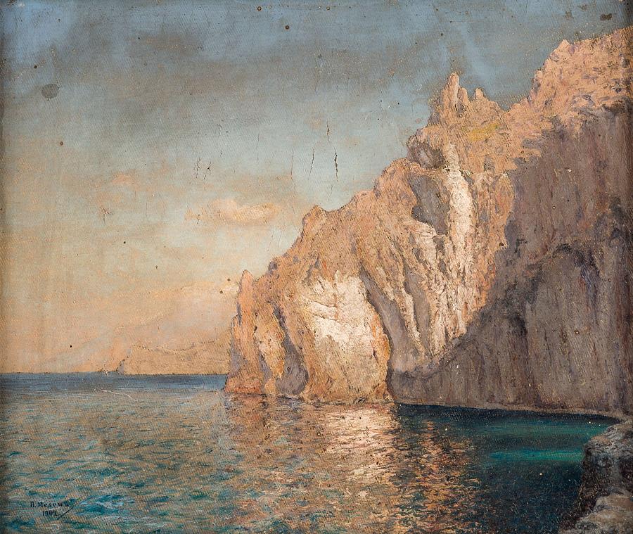 Pavel Romanovich Medem Russian 1858-1900s Calm Sea By A Rocky Coast, 1902 Painting