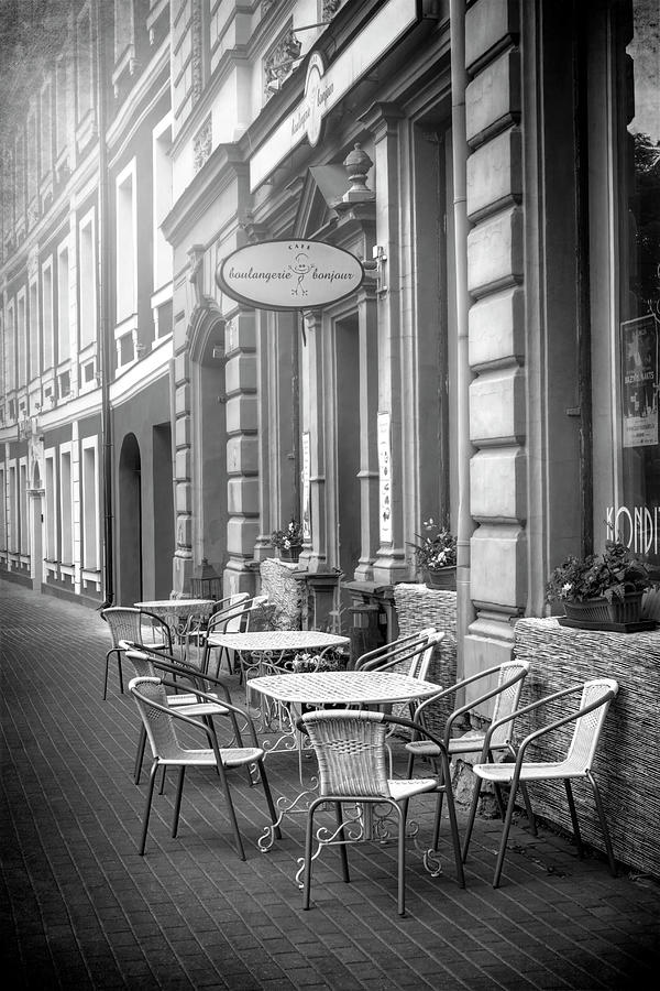 Vintage Photograph - Pavement Cafe Riga Latvia in Black and White by Carol Japp