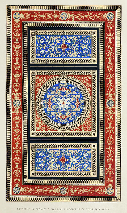 Pavement in encaustic tiles from the Industrial arts of the Nineteenth Century Painting by Vincent Monozlay