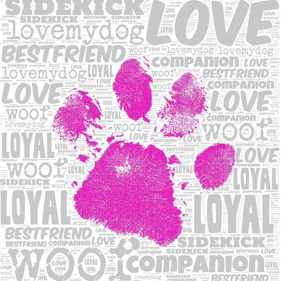 Dog Digital Art - Paw Print Adopt Pink by Brandi Fitzgerald