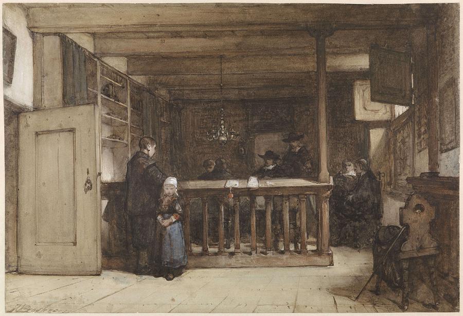 Nature Painting - Payday, The ships room Right House Nieuw-Loosdrecht, furnished with seventeenth-century figures, Joh by Johannes Bosboom