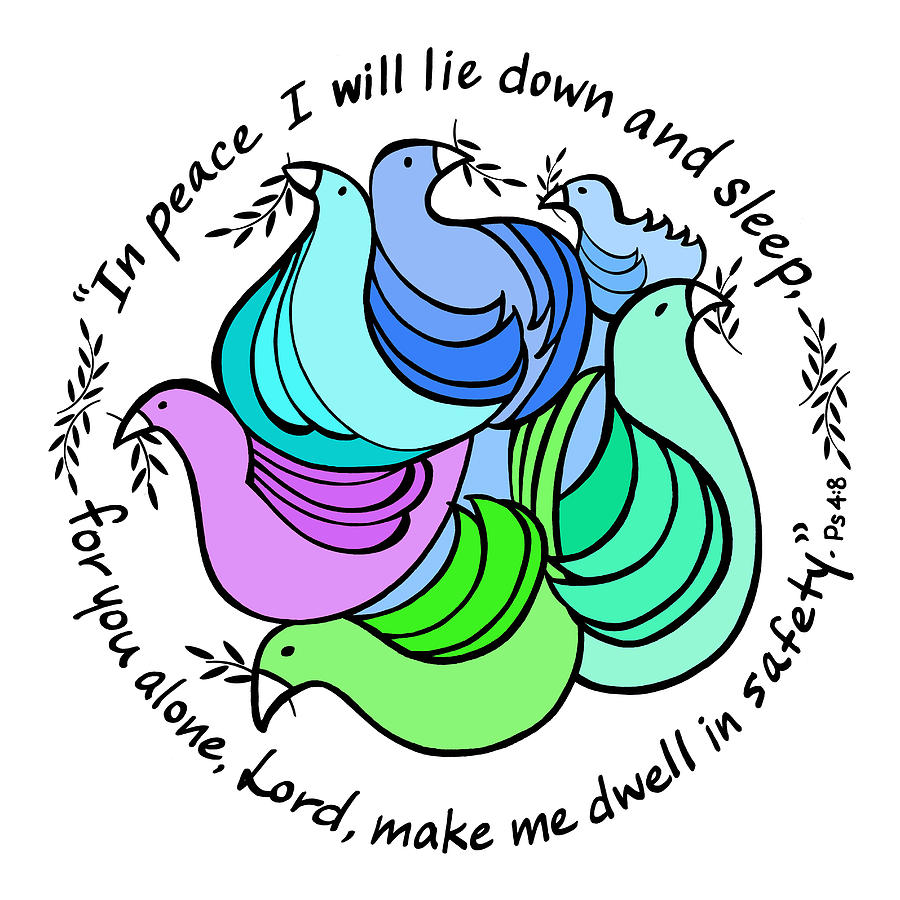 Peace Doves and Psalm 4, Verse 8 Drawing by Marilyn Borne