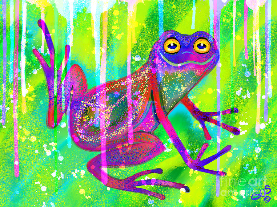 Peace frog in the Rainbow Rain Painting by Nick Gustafson