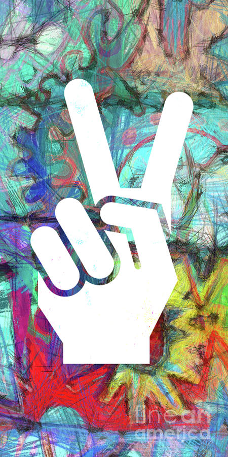 Abstract Digital Art - Peace Hand Sign 1  by Edward Fielding