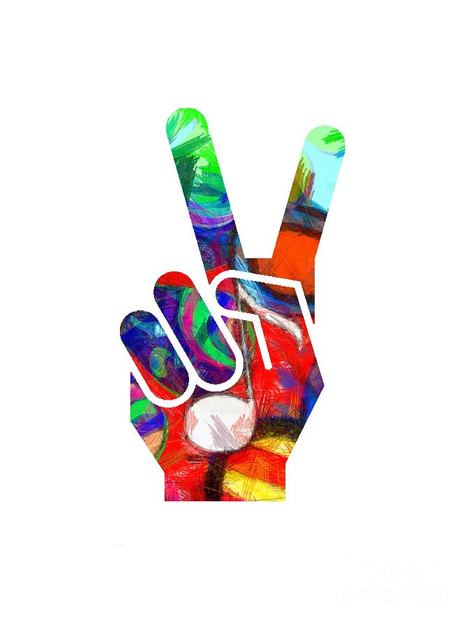 Abstract Digital Art - Peace Hippy Paint Hand Sign by Edward Fielding