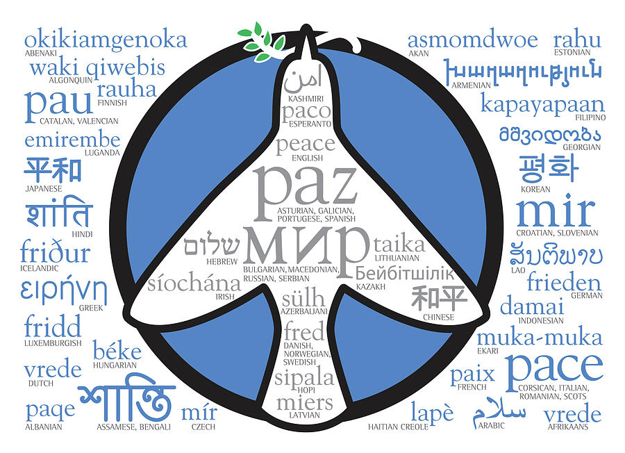 Holiday Digital Art - Peace Holiday Card in 45 Languages with Symbols by Laura Dozor