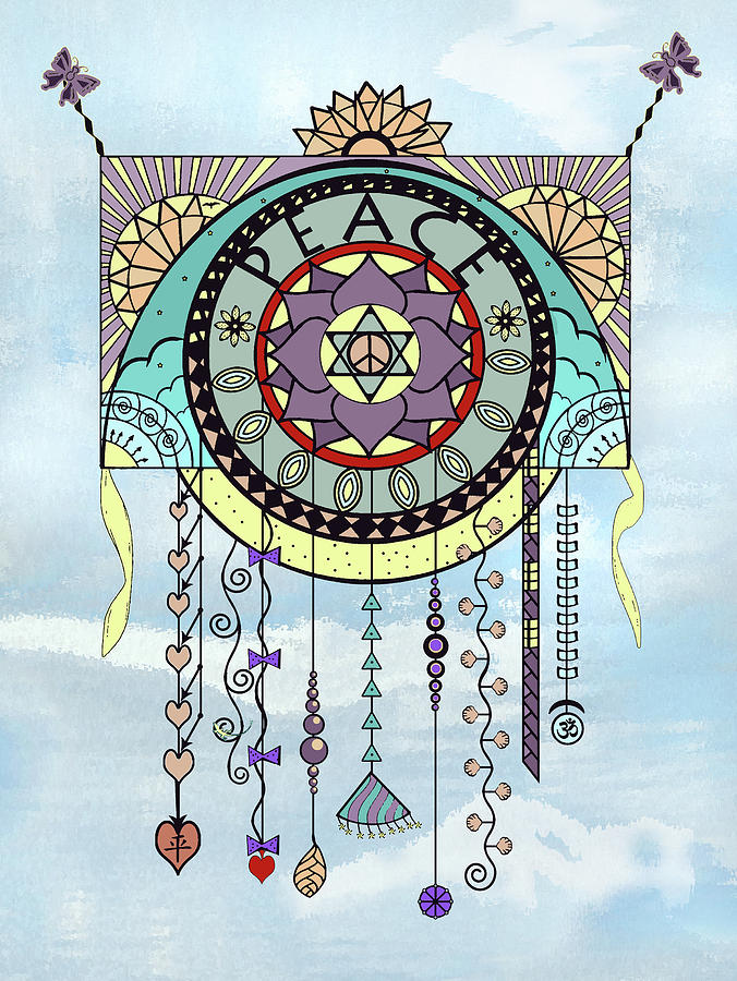 Peace Kite Dangle Illustration Art Digital Art by Deborah Smith