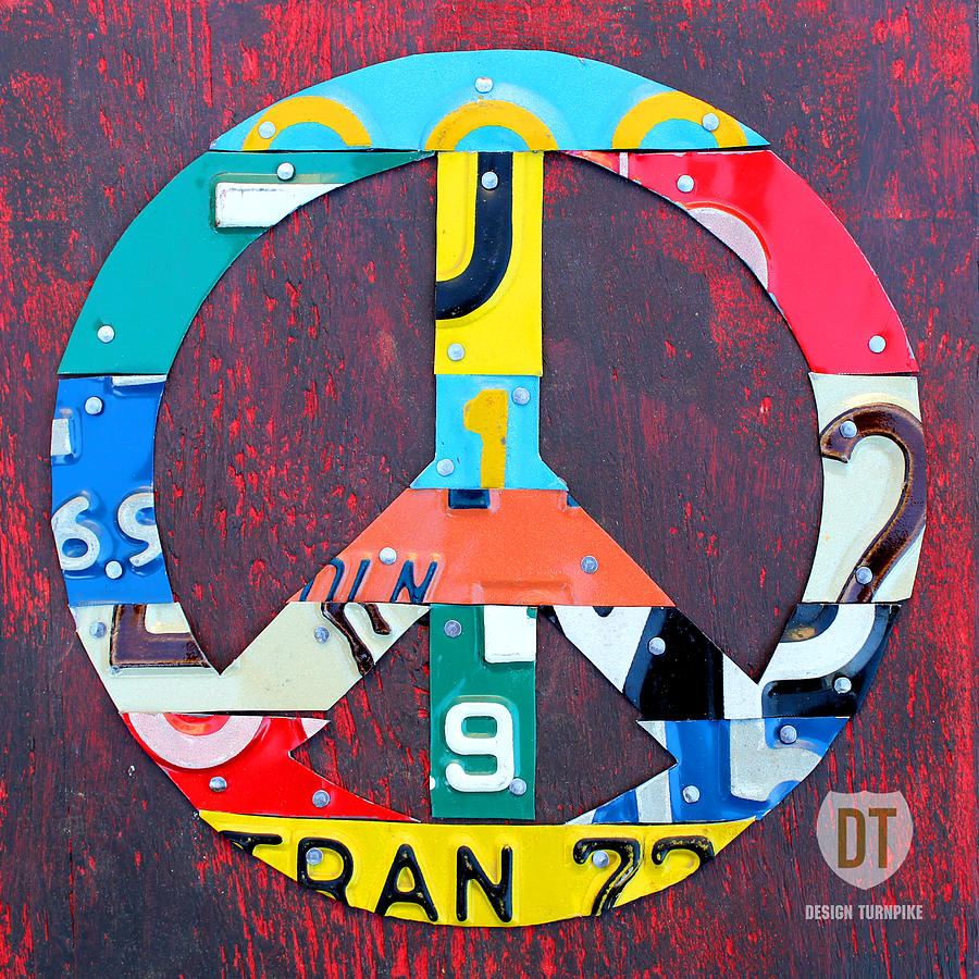 Vintage Mixed Media - Peace License Plate Art by Design Turnpike