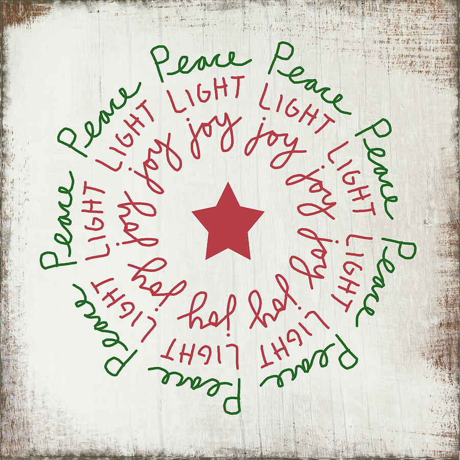 Christmas Mixed Media - Peace Light Joy Wreath- Art by Linda Woods by Linda Woods