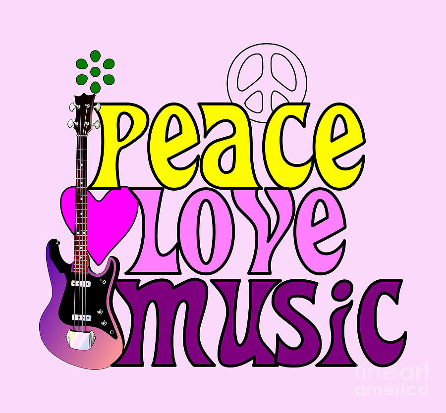 Peace love and music hippie style Drawing by Heidi De Leeuw