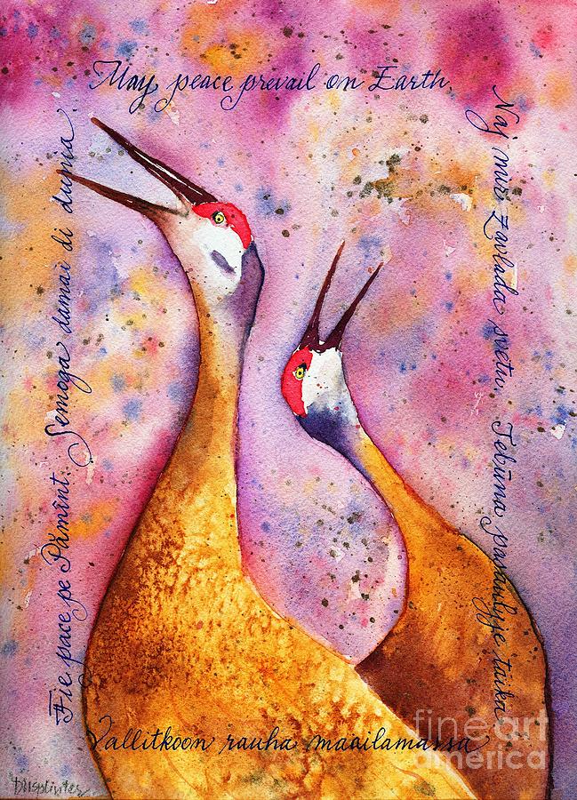 Crane Painting - Peace on Earth Sandhill Cranes by Diane Splinter