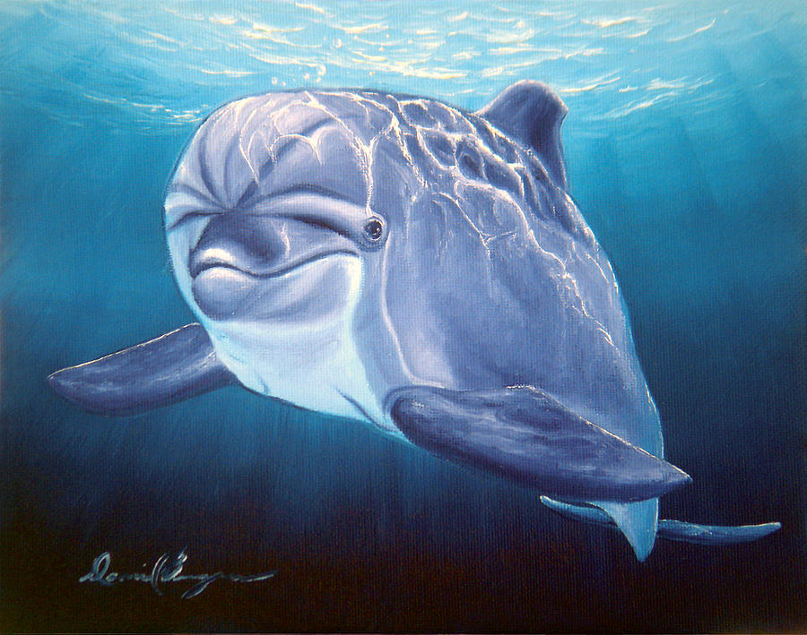 Dolphin Painting - Peaceful Greeting by Daniel Bergren