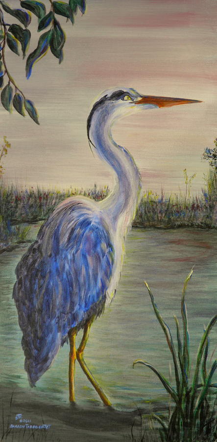 Peaceful Heron at Dawn Painting by Sharon Tabor - Fine Art America