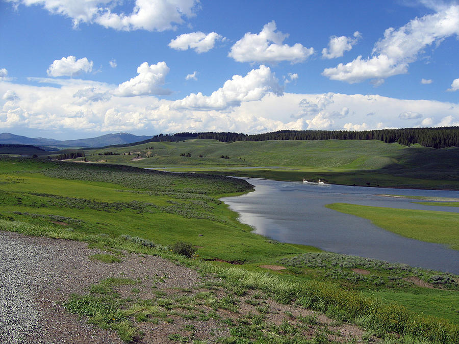 Lake Photograph - Peaceful Lake at Yellowstone by Diane Wallace Lake Photograph - Peaceful Lake at Yellowstone by Diane Wallace