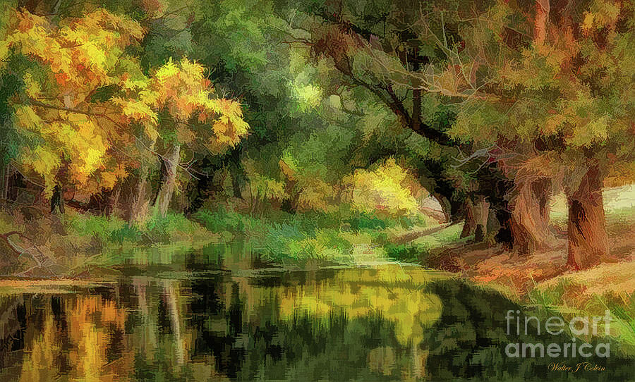 Peaceful Pond in the Trees Digital Art by Walter Colvin