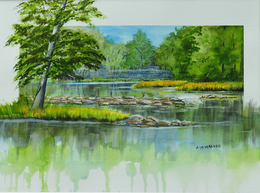Peaceful River Painting by John W Walker