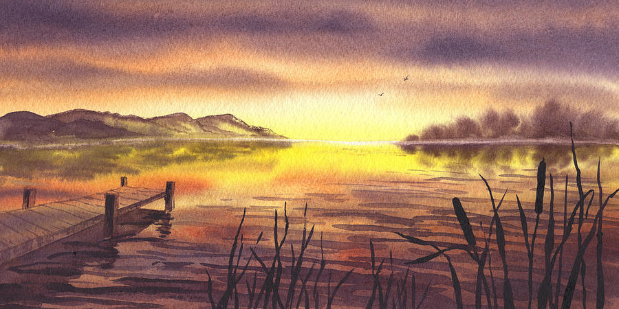 Peaceful Sunset At The Lake Painting by Irina Sztukowski